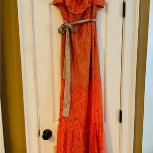 Flying Tomato Vibrant Orange Lace Dress